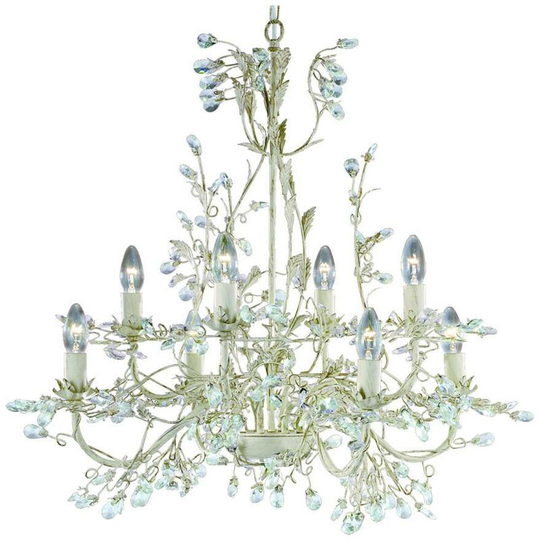 Searchlight Almandite - 8 Light Chandelier Cream/Gold Floral Leaves Design, E14