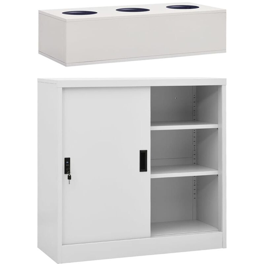 Sliding Door Cabinet with Planter Box Light Grey Steel Vidaxl Grey