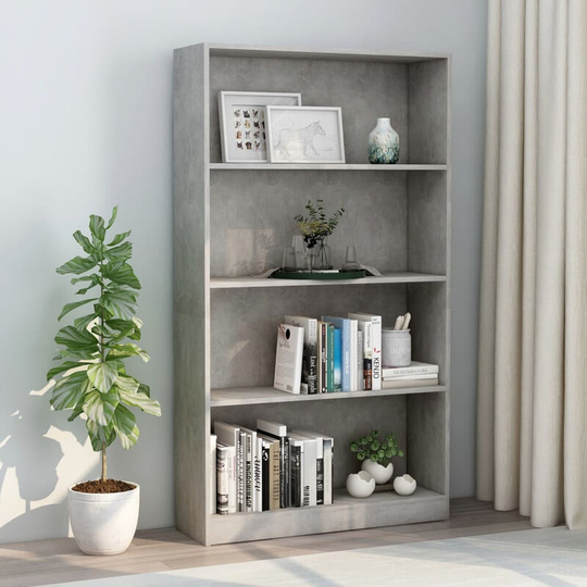 Asupermall - 4-Tier Book Cabinet Concrete Grey 80x24x142 cm Chipboard