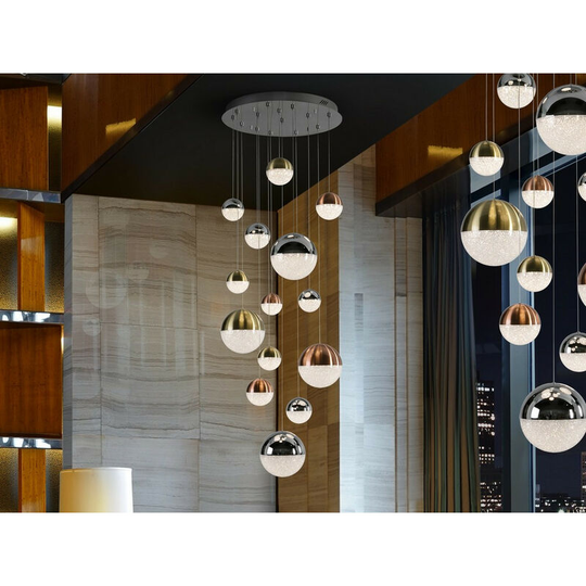 Schuller Lighting - Schuller Sphere - Dimmable Pendant Light Cluster Drop, Chrome Copper, Satin Brass, Bluetooth control