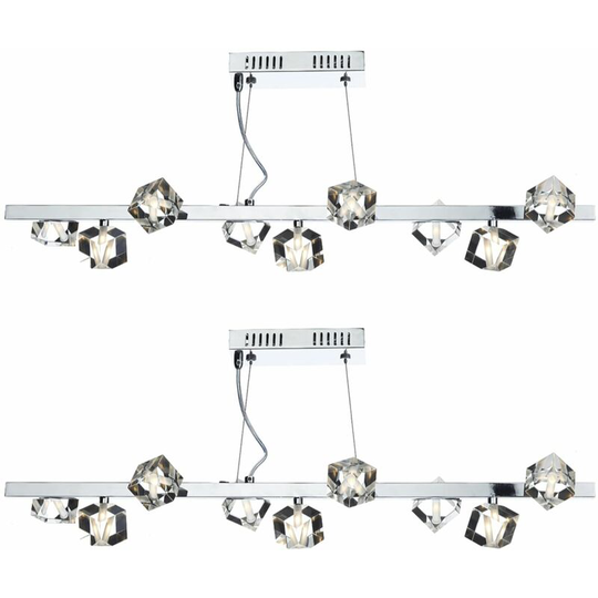 Set of 2 Union 9 Light Glass Bar Pendants - Polished chrome plate and clear crystal glass