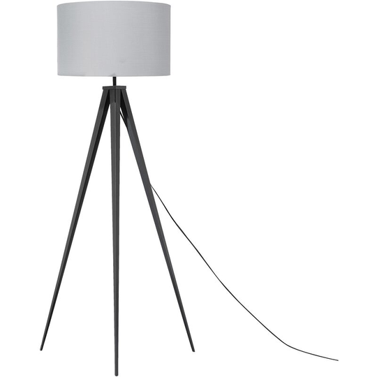 Contemporary Tripod Floor Lamp Black Legs Grey Drum Shade Stiletto - Grey