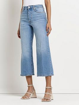 River Island Mid Rise Cropped Flared Jeans - Light Denim, Light Denim, Size 6, Inside Leg Short, Women