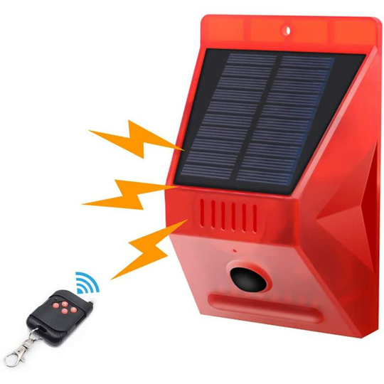 Aougo - Solar Strobe Light with Motion Sensor IP65 Waterproof led Solar Alarm Detector with Remote, 129db Sound Security Waterproof Siren for Home,