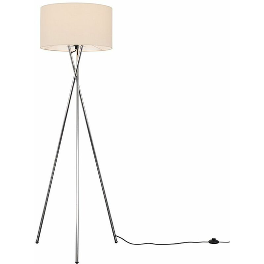 Floor Lamp Tripod Camden Light in Chrome with Cylinder Lampshade - Beige