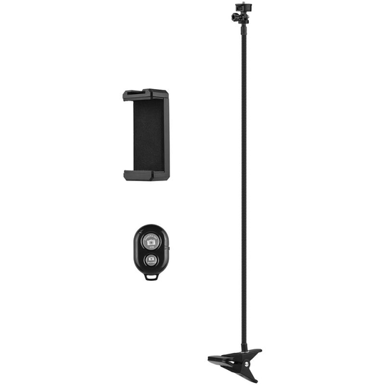 72cm/28in Webcam Stand Flexible Desk Mount Bracket 1/4 Inch Screw 1kg Load Capacity with Phone Holder Remote Shutter for Live Streaming Online