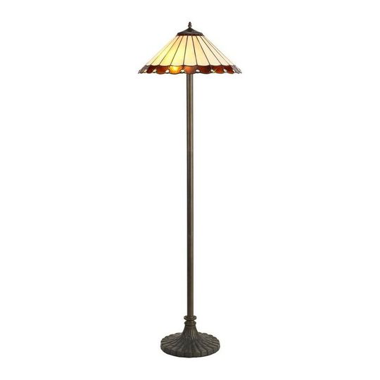 Luminosa Lighting - 2 Light Stepped Design Floor Lamp E27 With 40cm Tiffany Shade, Amber, Crystal, Aged Antique Brass