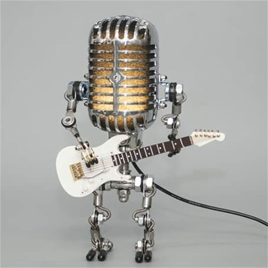 Einemgeld - Microphone Robot Guitar Lamp, Retro Cool Cute Fun Steampunk Bedside Table Desk Lamp, for Bedroom, Bar, Restaurant (b)