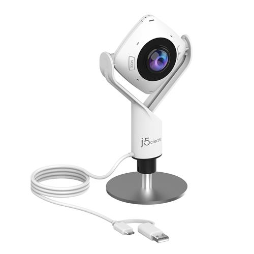 j5create JVCU360 360 All Around Webcam 1080p Video Capture Resolution White and Black