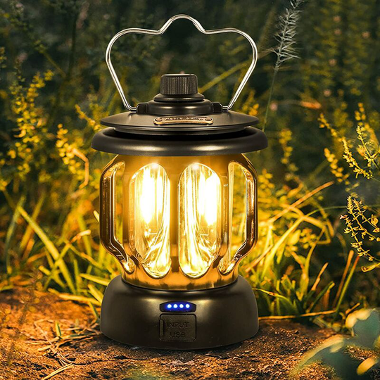 Aougo - Vintage led usb Rechargeable Camping Light Dimmable Warm White 5200mAh Power Bank for Camping Fishing Hiking Cave Black