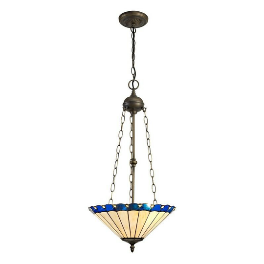 Luminosa Lighting - 3 Light Uplighter Ceiling Pendant E27 With 40cm Tiffany Shade, Blue, Crystal, Aged Antique Brass