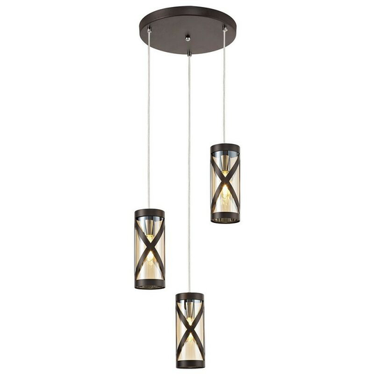 Luminosa Lighting - 3 Light Round Ceiling Cluster Pendant E14, Oiled Bronze, Polished Chrome, Amber