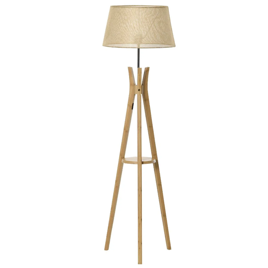 HOMCOM Tripod Floor Lamp Light E27 Base With Fabric Shade Storage Shelf Beige