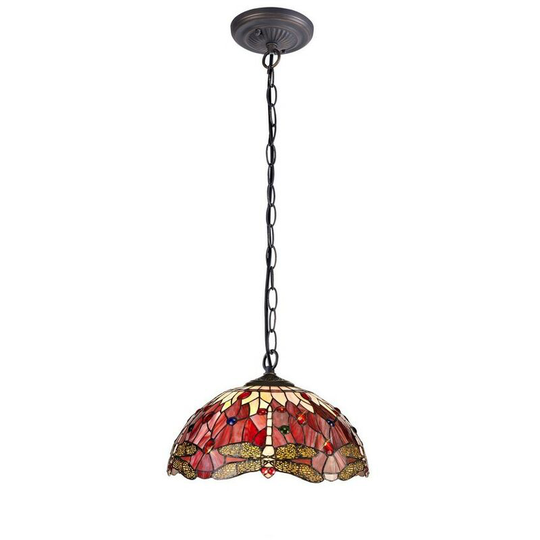 Luminosa Lighting - 1 Light Downlighter Ceiling Pendant E27 With 40cm Tiffany Shade, Purple, Pink, Crystal, Aged Antique Brass