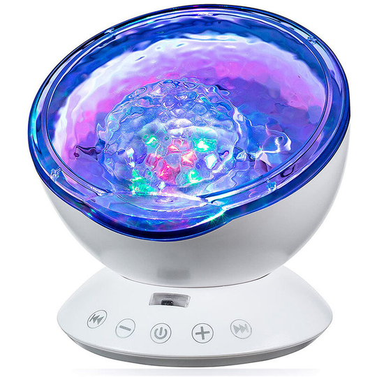 FVO - led Projector Lamp Simulation of Ocean Waves, Kids Night Light with 7 Color Modes 4 Music Sounds Remote Control Timer Bedside Lamp