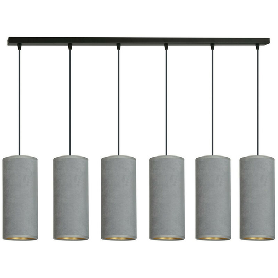 Emibig Lighting - Emibig Bente Black Bar Pendant Ceiling Light with Gray Fabric Shades, 6x E14