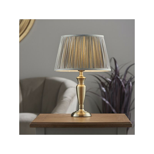 Endon Directory Lighting - Endon Lighting Oslo & Freya - Table Lamp Antique Brass Plate & Charcoal Grey Silk 1 Light IP20 - E27