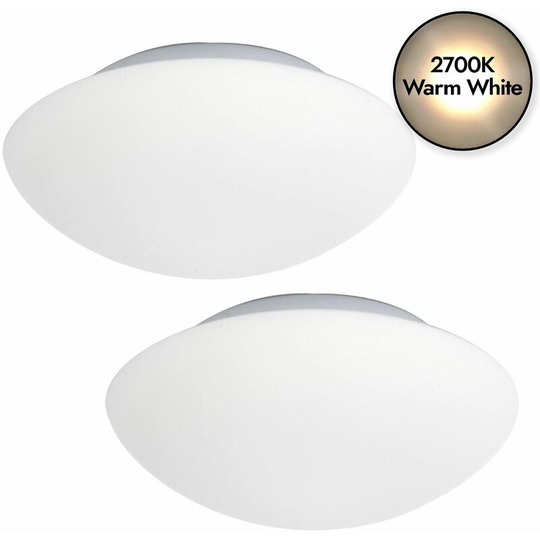 First Choice Lighting - Set of 2 Marlin - White IP44 Bathroom Ceiling Flush Lights - Opal pc with white plastic detail