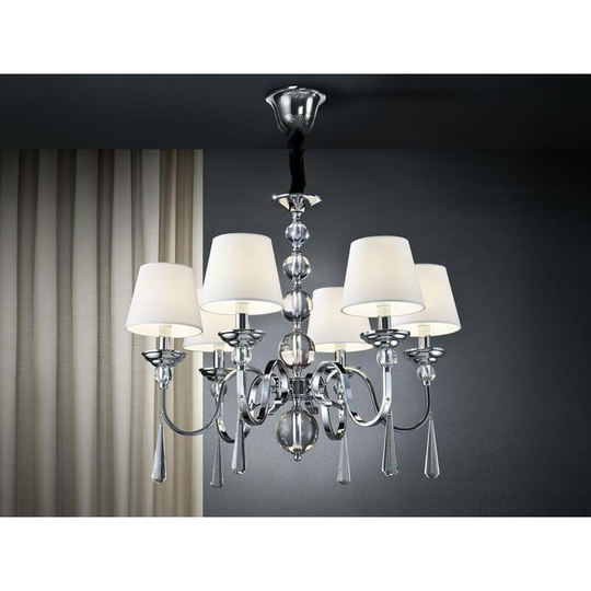 Schuller Mercury - 6 Light Crystal Multi Arm Chandelier Chrome with Shades, E14