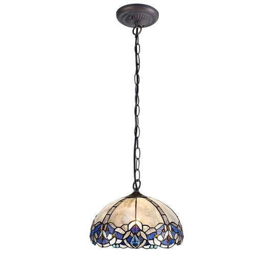 Luminosa Lighting - 1 Light Downlight Ceiling Pendant E27 With 30cm Tiffany Shade, Blue, Clear Crystal, Aged Antique Brass