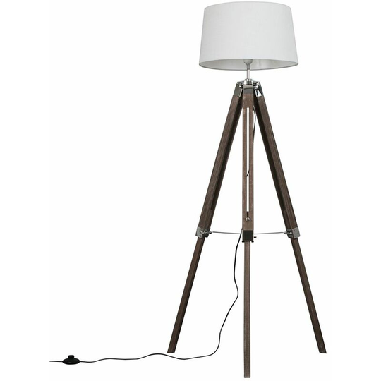 Clipper Tripod Floor Lamp in Light Wood with Doretta Shade - White