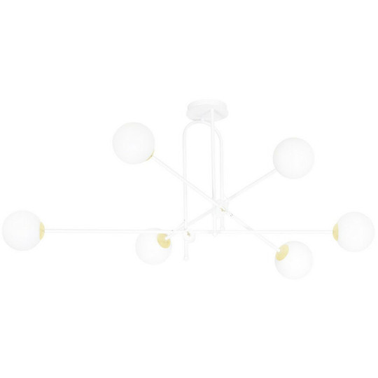 Emibig Diarf White/Gold Globe Ceiling Light with White Glass Shades, 6x E14