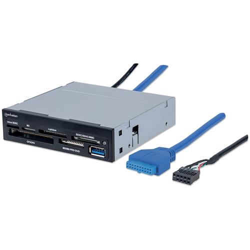Manhattan 3.5" Bay Mount Expansion Panel 1x USB-A port Multi-Card Reader/Writer 48-in-1 5 Gbps (USB 3.2 Gen1 aka USB 3.0) SuperSpeed USB Black Three Year Warranty Box
