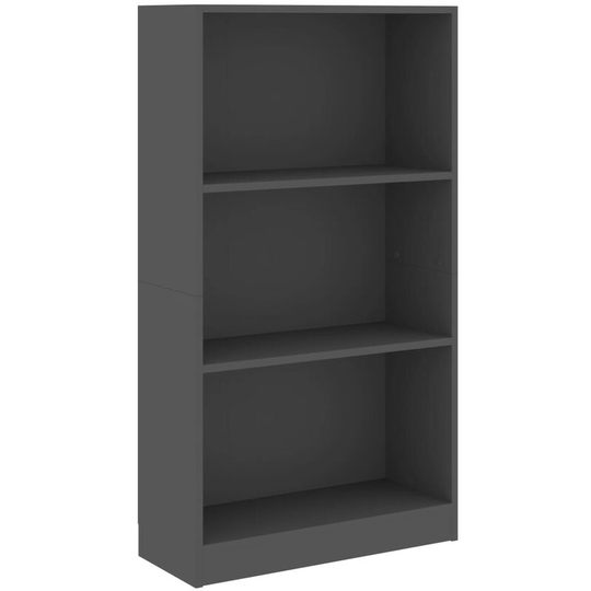 3-Tier Book Cabinet Grey 60x24x109 cm Engineered Wood Vidaxl Grey