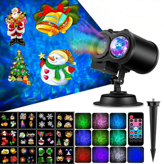 Kartokner - Christmas Halloween led Projector Lamp, Two-in-One Sports Pattern with Wave led Landscape Lighting, 12 Slides 10 Colors (Black)