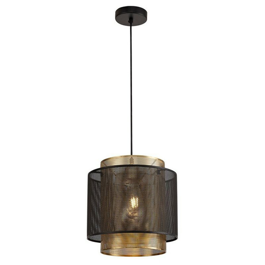 Luminosa Lighting - Single Large Ceiling Pendant, 1 Light Adjustable E27, Matt Black, Satin Gold