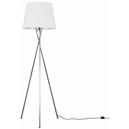 Floor Lamp Tripod Camden Light in Chrome with Tapered Lampshade - White