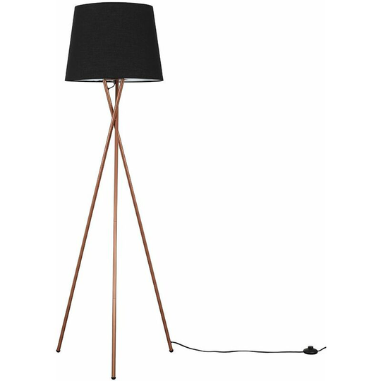 Floor Lamp Tripod Camden Light in Copper with Tapered Lampshade - Black + led Bulb