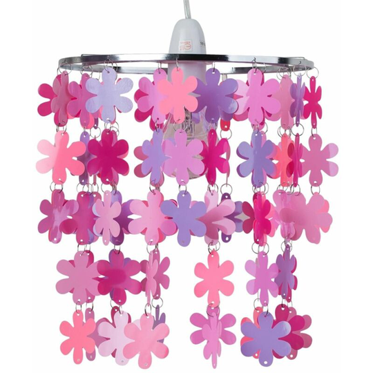First Choice Lighting - Pink and Purple Flower Easy Fit Light Shade - Pink, lilac and violet acrylic with polished chrome plate detail