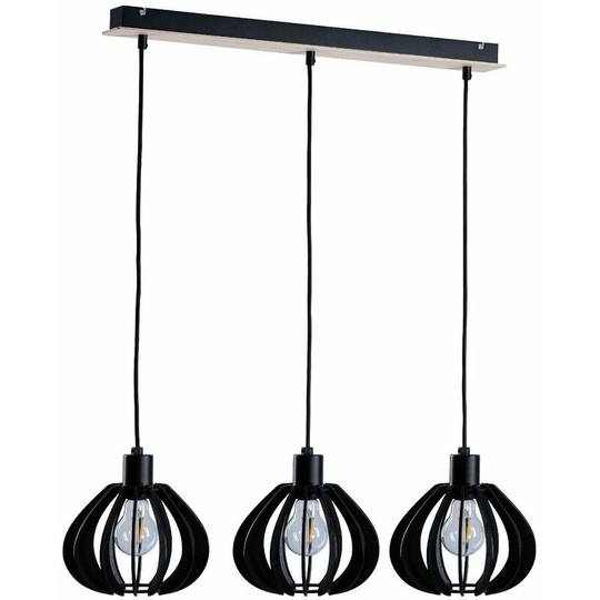Keter Nicoleta Bar Pendant Ceiling Light Black And Natural, 62cm, 3x E27