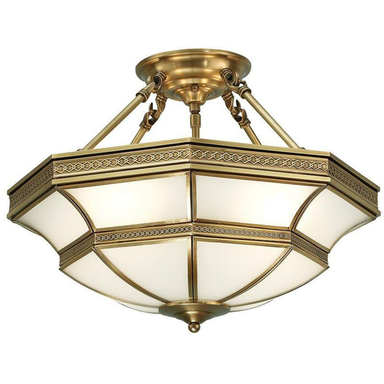 Interiors 190002P47 - 4 Light Semi Flush Ceiling Light Antique Brass, Frosted Glass, E27