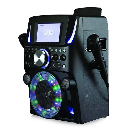 AKAI Bluetooth CDG Karaoke Machine with Built-In LED Disco Lights, 4.3 Inch Colour Screen, 2 Microphone Jacks for Duets, Includes 1 Microphone - Black