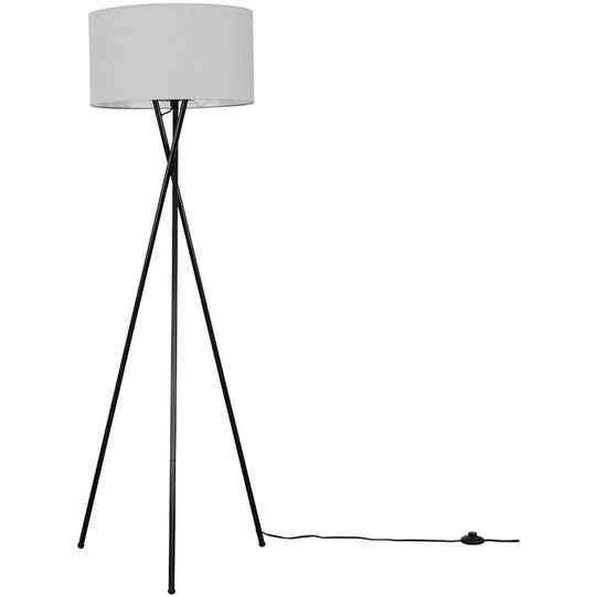 Floor Lamp Tripod Camden Light in Black with Cylinder Lampshade - Cool Grey