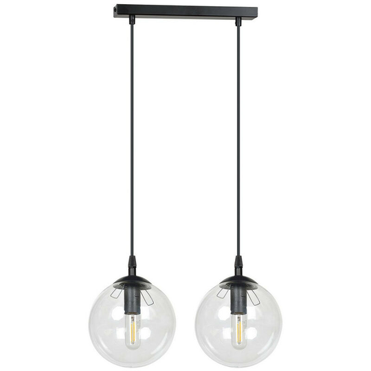 Emibig Cosmo Black Globe Bar Pendant Ceiling Light with Clear Glass Shades, 2x E14