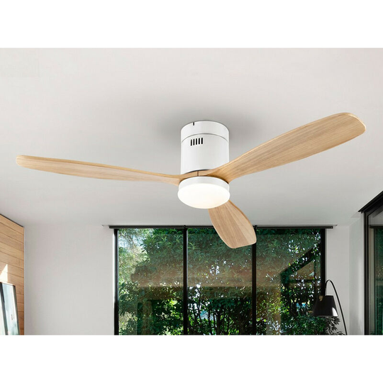 Schuller Siroco 6 Speed Ultra Quiet Ceiling Fan Matt White, Wood Blades with led Light, Remote Control, Timer & Reversible Functions