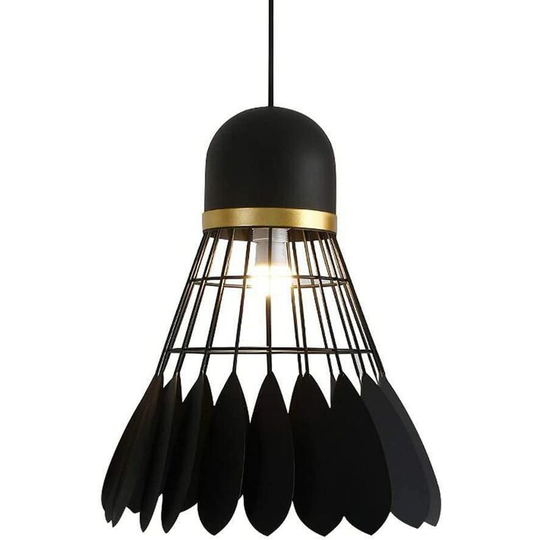 Aougo - Chandelier ceiling light E27 in wrought iron (without bulb) diameter 20cm, retro industrial style - badminton shape (black)