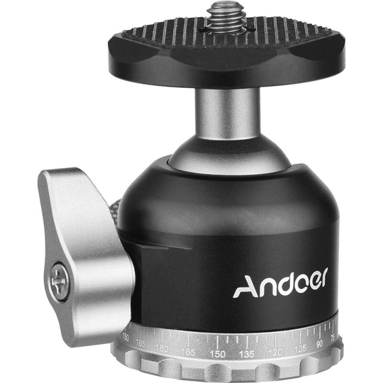 Andoer - Compact Panorama Ballhead Tripod Mount Adapter 1/4 Inch Screw Connector Mini Ball Head Aluminium Alloy cnc Machining 5kg/11lbs Load Capacity