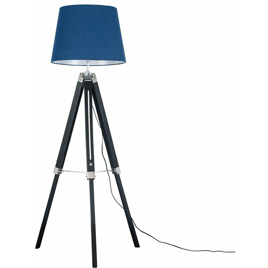 Tripod Floor Lamp Clipper Standing Light in Black with Tapered Shade - Navy Blue