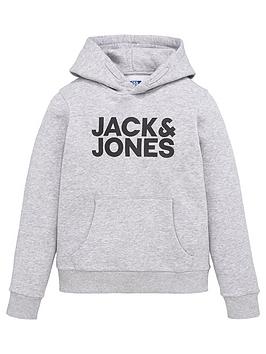 Jack & Jones Junior Boys Essential Large Logo Hoodie - Light Grey Marl, Light Grey Marl, Size 8 Years