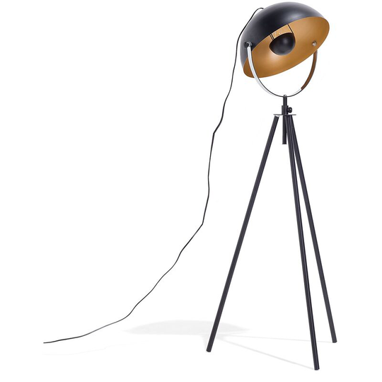 Industrial Vintage Tripod Floor Lamp Studio Light Metal Black and Gold Thames - Black