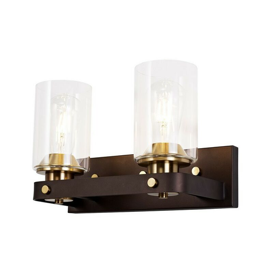 Wall Lamp 2 Light E27, Brown Oxide, Bronze With Clear Glass Shades - Luminosa Lighting