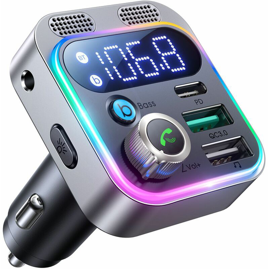 FVO - Car Bluetooth 5.3 fm Transmitter, [Dual Microphones & HiFi Deep Bass] 48W PD&QC3.0 Quick Charger, Aux Bluetooth Receiver Hands-free Calls, MP3