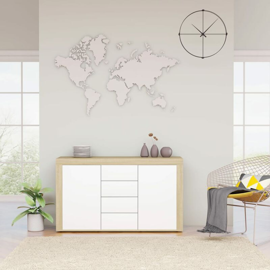 Sideboard White and Sonoma Oak 120x36x69 cm Chipboard - Beige