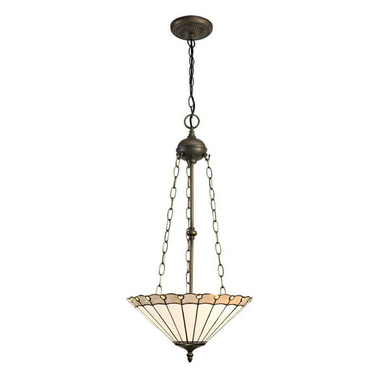 Luminosa Lighting - 3 Light Uplighter Ceiling Pendant E27 With 40cm Tiffany Shade, Grey, Crystal, Aged Antique Brass