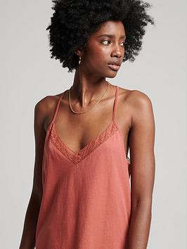 Superdry Studios Lace Mix Cami Top - Marsala, Red, Size 8, Women