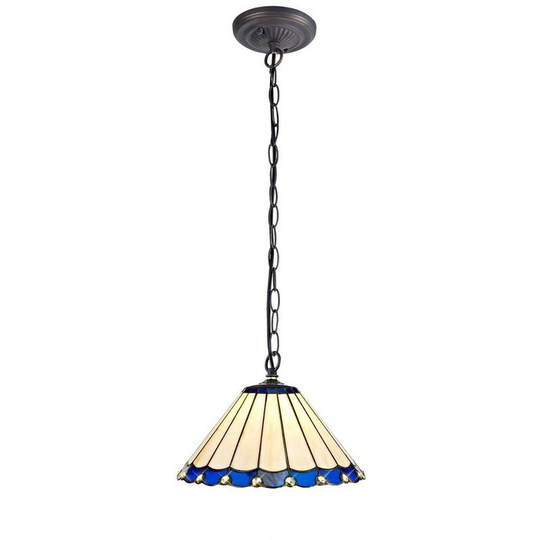 Luminosa Lighting - 1 Light Downlighter Ceiling Pendant E27 With 30cm Tiffany Shade, Blue, Crystal, Aged Antique Brass